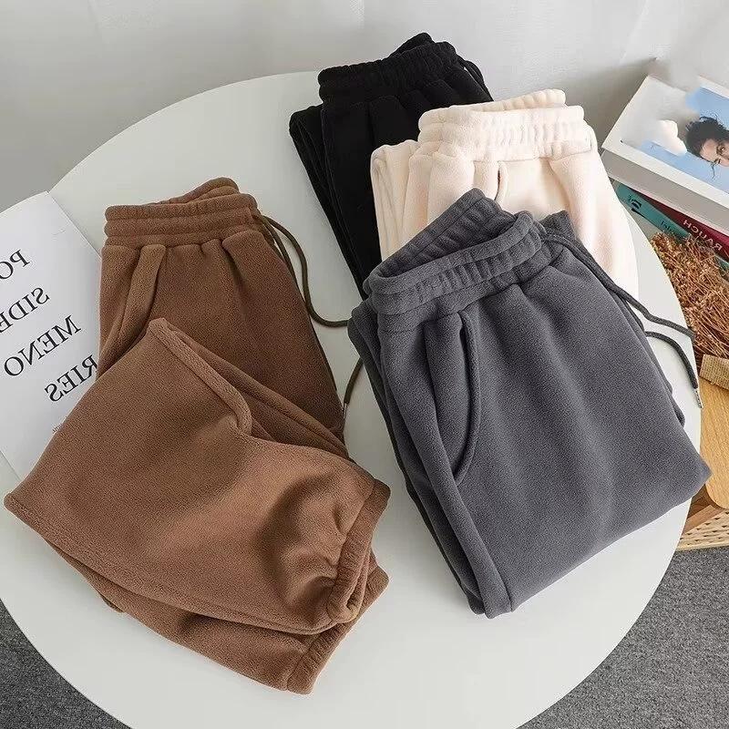 Polar Fleece Pants Men High Waist Thickening All-match Beam Feet Leggings Loose Solid Waist Drawstring Casual Harlan Pants