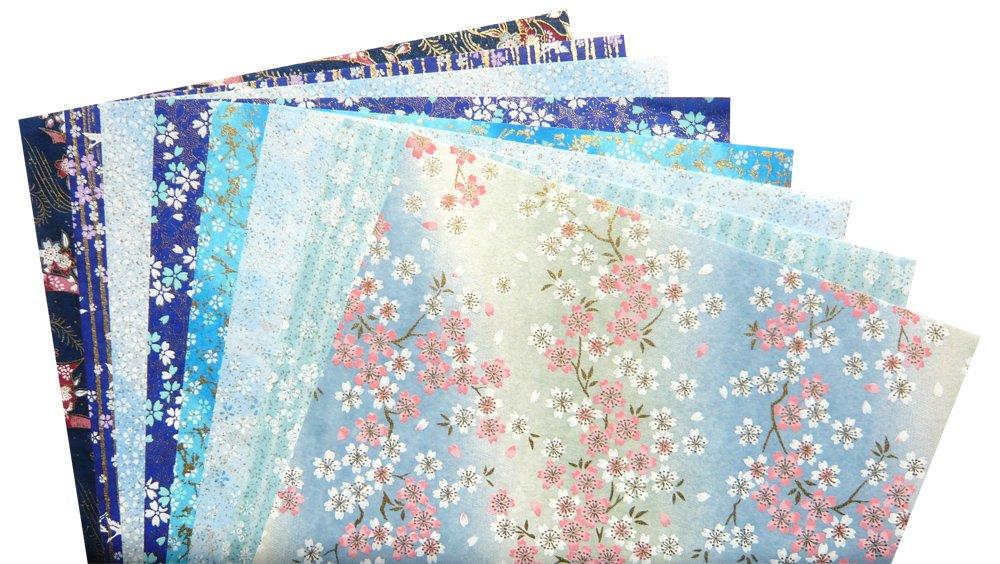 Kawasumi Washi Special Selection Blue Chiyogami Yuzen Washi B4 X 8 Patterns Hand-Dyed Paper, Size, 25.7 36.4 Cm,