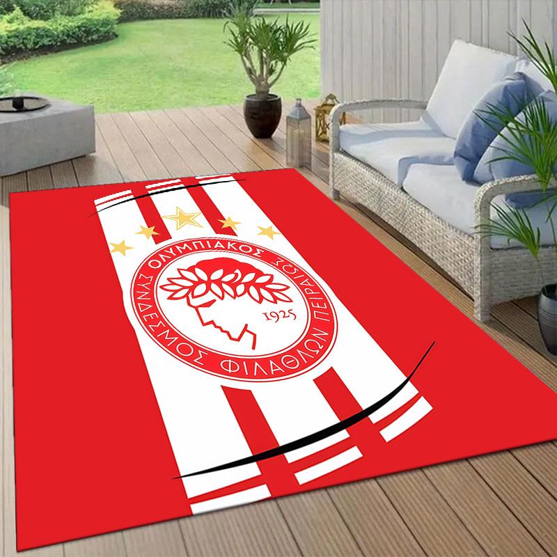 Olympiacos F.C.2 Flannel Pattern Square Carpet,Area Rug,Carpet Rug for Living Room Bedroom Sofa Playroom Decor,Non-slip Floor Mat