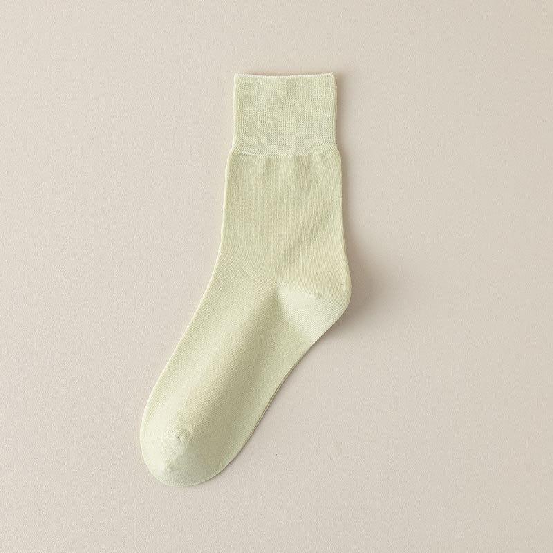 Female Spring and Summer Thin Pure Color Boneless Loose Mouth Sweat-absorbing Tube Cotton Socks