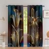 2pcs, Golden Black Flowers Rod Pocket Pocket Digital Printing Curtains,Polyester Material, Suitable For Living Room,Bedroom