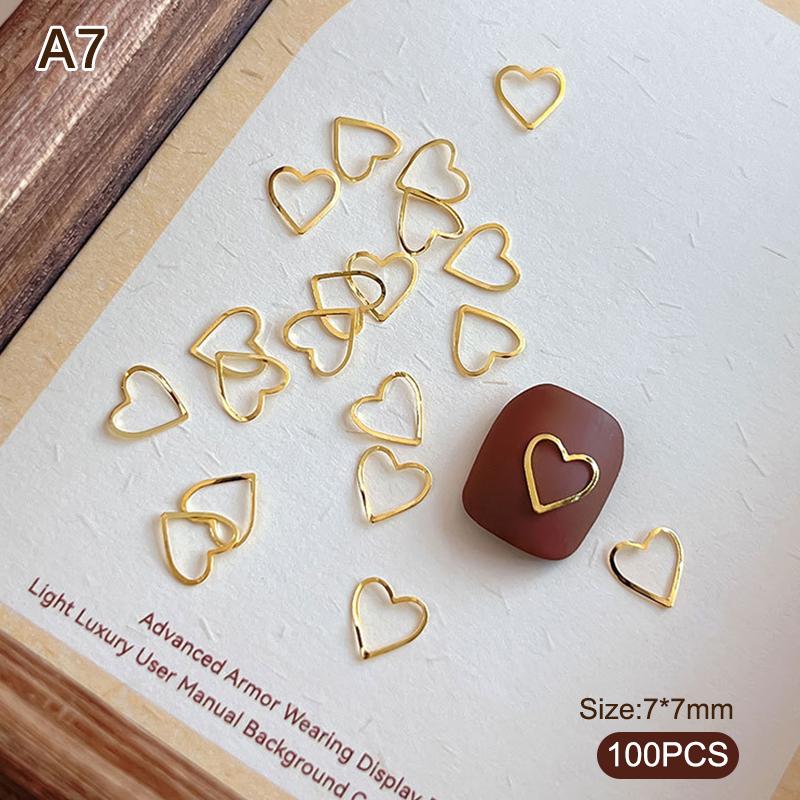 100pcs Alloy Star/Moon 3d Nail Art Charms Gold Flatback Love/Cross/Geometric Nails Decorations Manicure Supplies