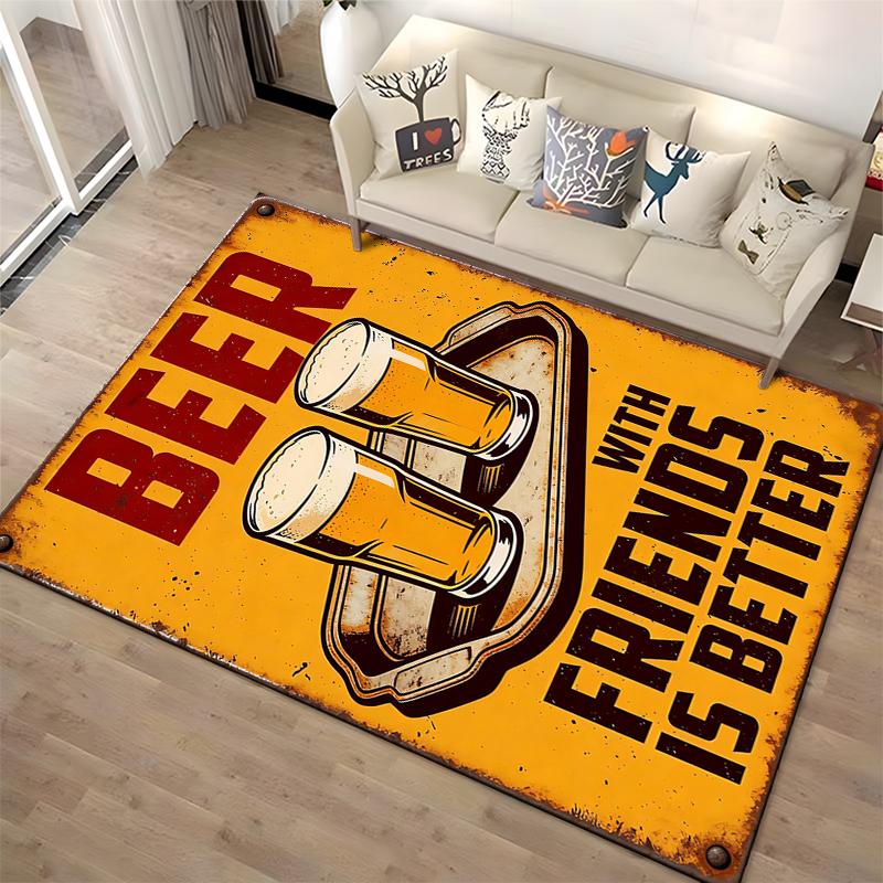 Beer Theme Carpet with Two Glasses and Friends Quote Design Suitable for Use As an Anti-slip for Living Room Bedroom Sofas