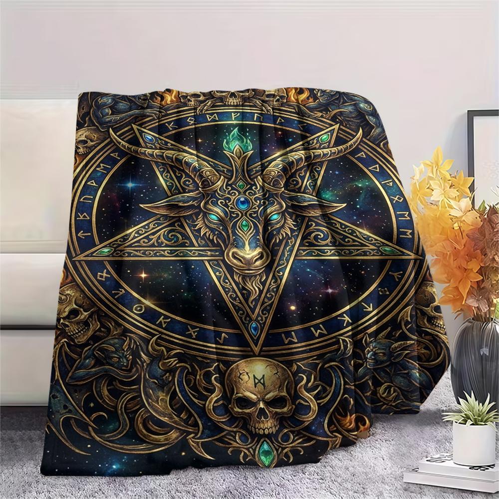 1Pc Satan's Pentagram Print Flannel Blanket, High quality Comfortable for All Seasons, Home Decor, Warmth and Comfort, Perfect for Christmas Gifts138