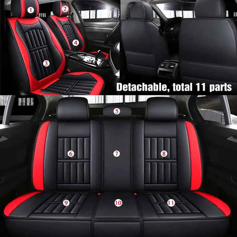 11PCS 5 Seats Car Seat Covers Automobiles Seat Covers Protector Cushion Deluxe PU Leather Front+Rear Full Set SUV Truck