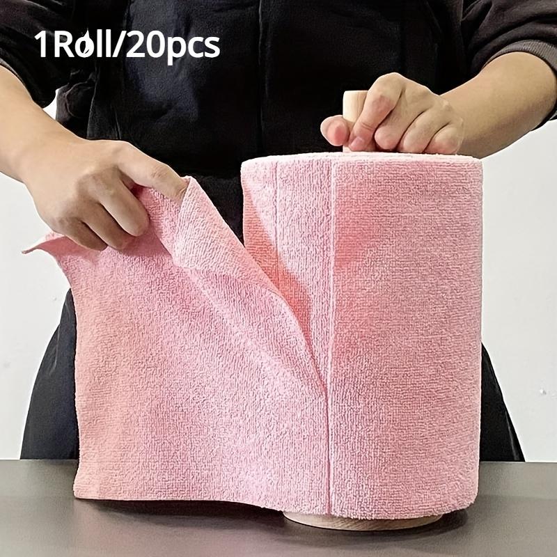 20pcs Cleaning Cloth Roll,Tear Away Reusable Paper Towels Pink, Commercial Shop Rags, Microfiber Towels for Cars, Lint Free Cleaning Rags for Kitchen