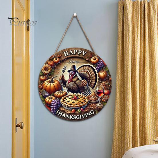Harvest Festival Party Supplies Welcome Sign for Front Door, Rustic Wooden Hanging Weather Resistant Entryway with Hemp Rope, Autumn Pumpkin