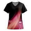 Women's Fashion Printed Short Sleeve V Neck Pattern Tops Pocket Working T-shirts