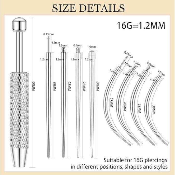 316 Stainless Steel Threaded Guide Pin for Piercing and DIY Tool