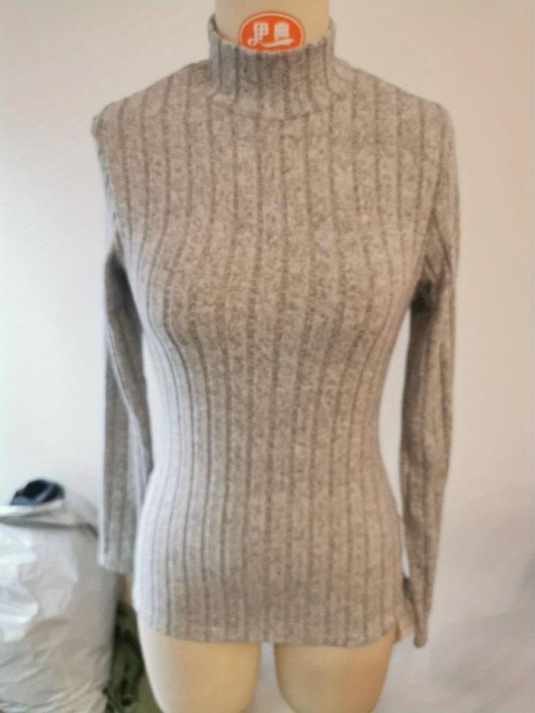 2026 Women's Solid Color Ribbed Pullover Long Sleeve Knitwear Top