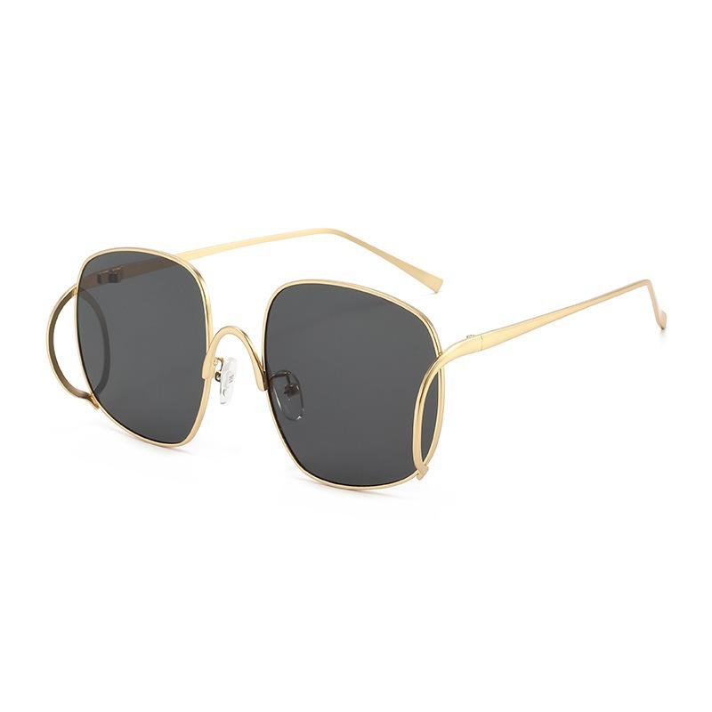Oversized Square Women's Sunglasses Fashion Metal Large Frame Men's Sunglasses Personalized Curved Glasses Driving Goggles UV400