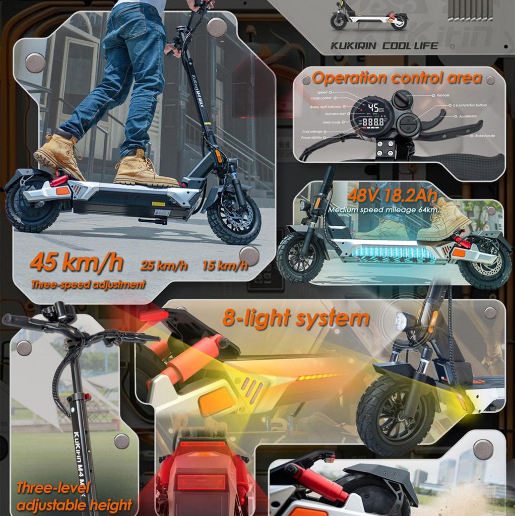 Electric Scooter Adult Kukirin 10" 800W Motor Electric Scooter Foldable Top Speed 45Km/h 48V 18.2AH Range 64Km Load 120Kg