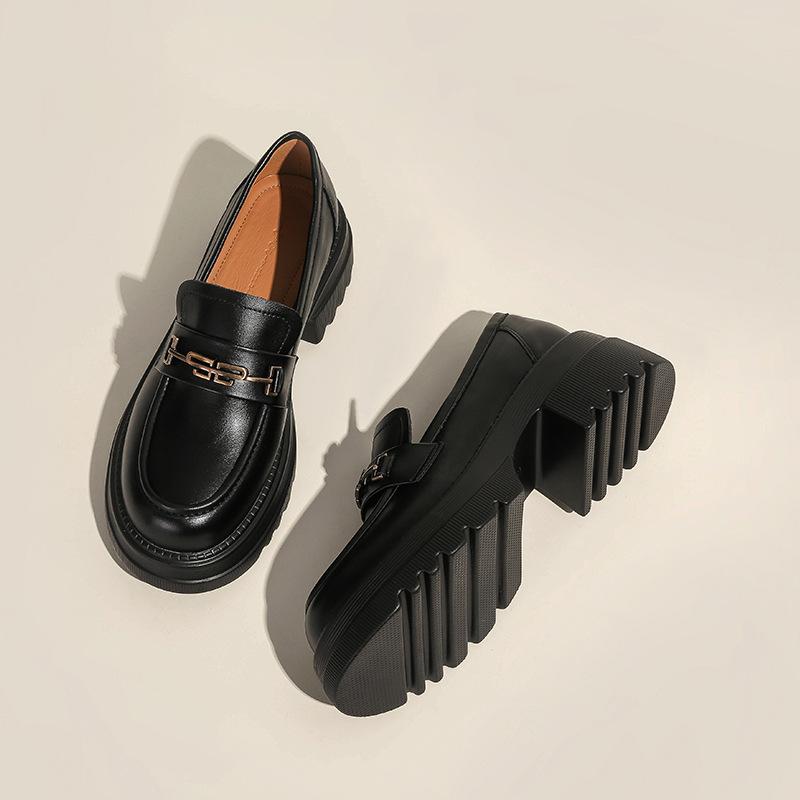 Casual style shallow mouth thick heel small leather shoes student era single shoes women