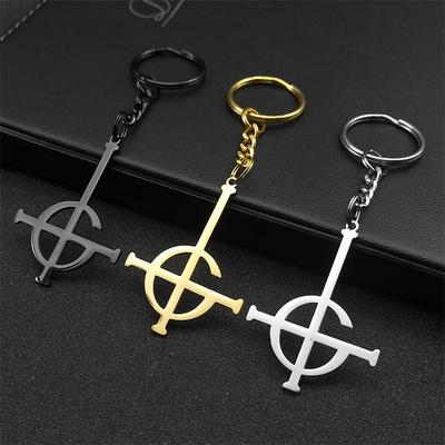 Stainless Steel Ghost BC Rock Band Key Chain for Women Men Black Color Punk Cross Backpack Pendant Key Ring Jewelry K657S02