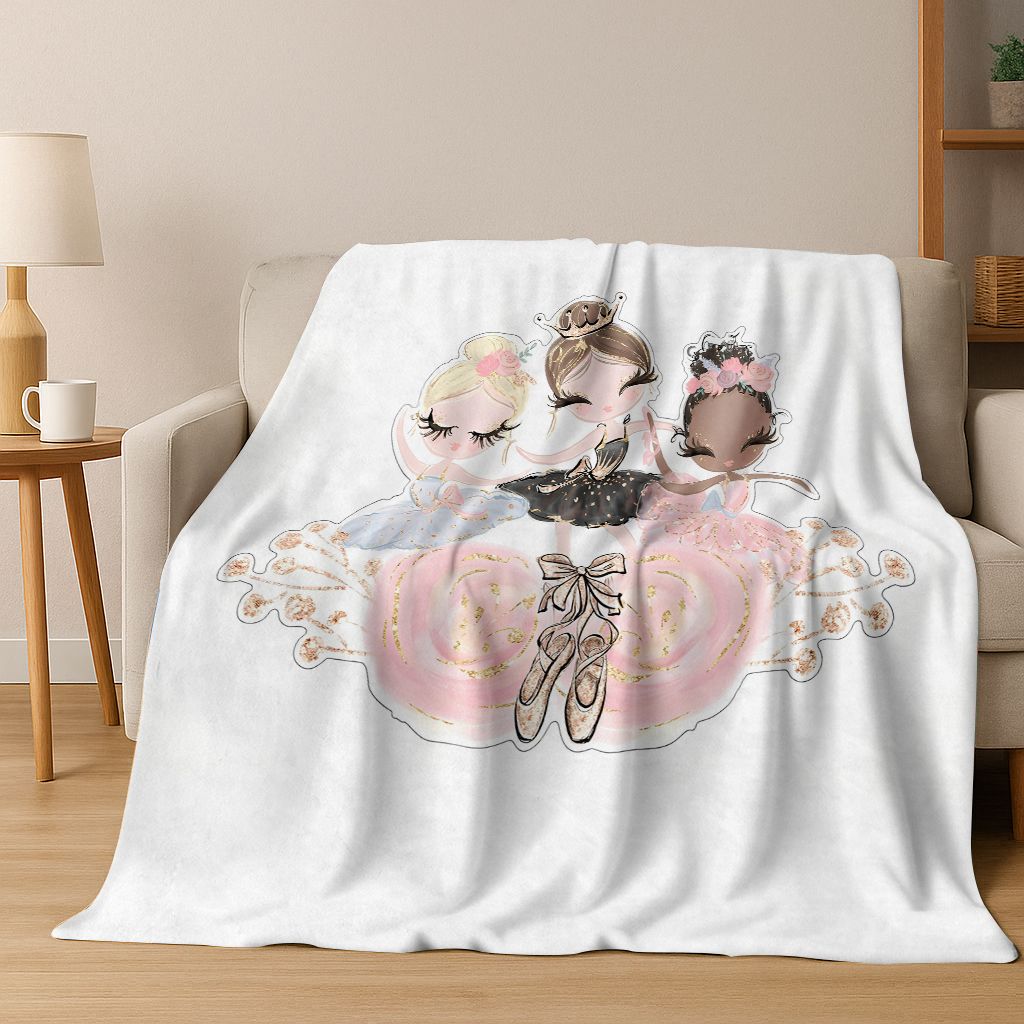 Elegant Ballet Dacing Girl Ballerina Cartoon Flannel Blanket,Cozy Soft Throw Blanket for Home Bedroom Bed Sofa Cover Gift Kids