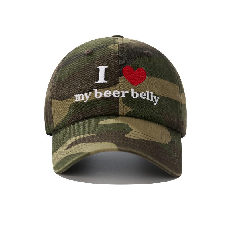 New baseball hat sunscreen sunshade woman plus big face show face small embroidery I love my beer belly versatile cap