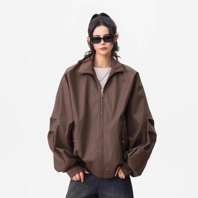 Spring and Autumn Japanese Retro Solid Color Stand Collar Jacket Unisex Japanese Trend Youth Style Raglan Vertical Striped Loose Couple Coat