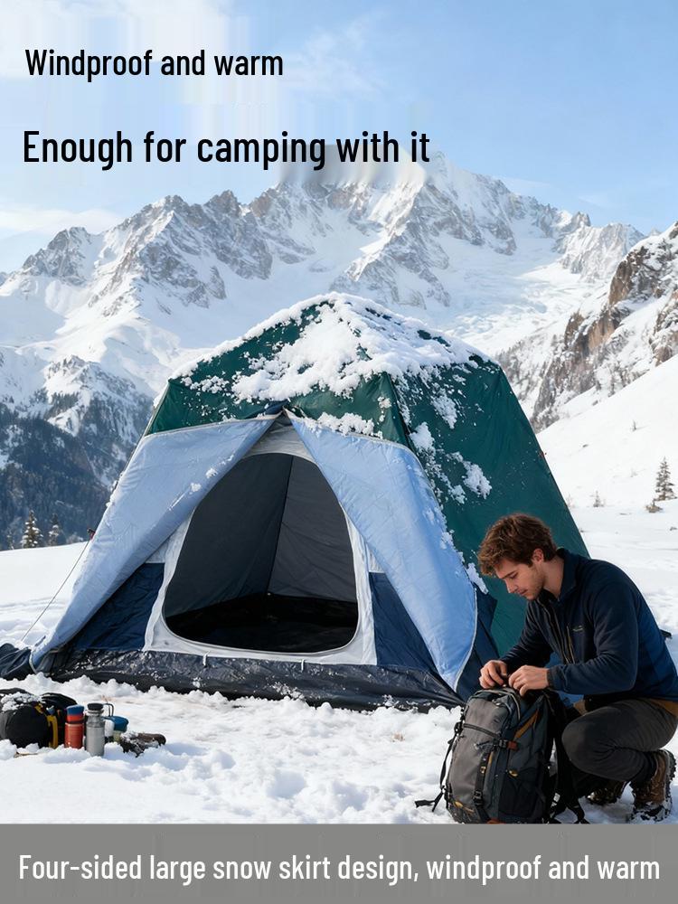 Four-Season Double-Layer Waterproof Tent with Quick-Open Design, Two Doors, Windows, and Ventilation for Camping.