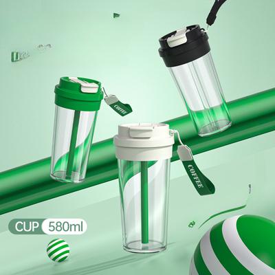 Tazza da caffè in plastica a doppia bevanda di grande capacità, alto livello estetico, ufficio, auto, portatile, cannuccia, tazza d'acqua maneggevole