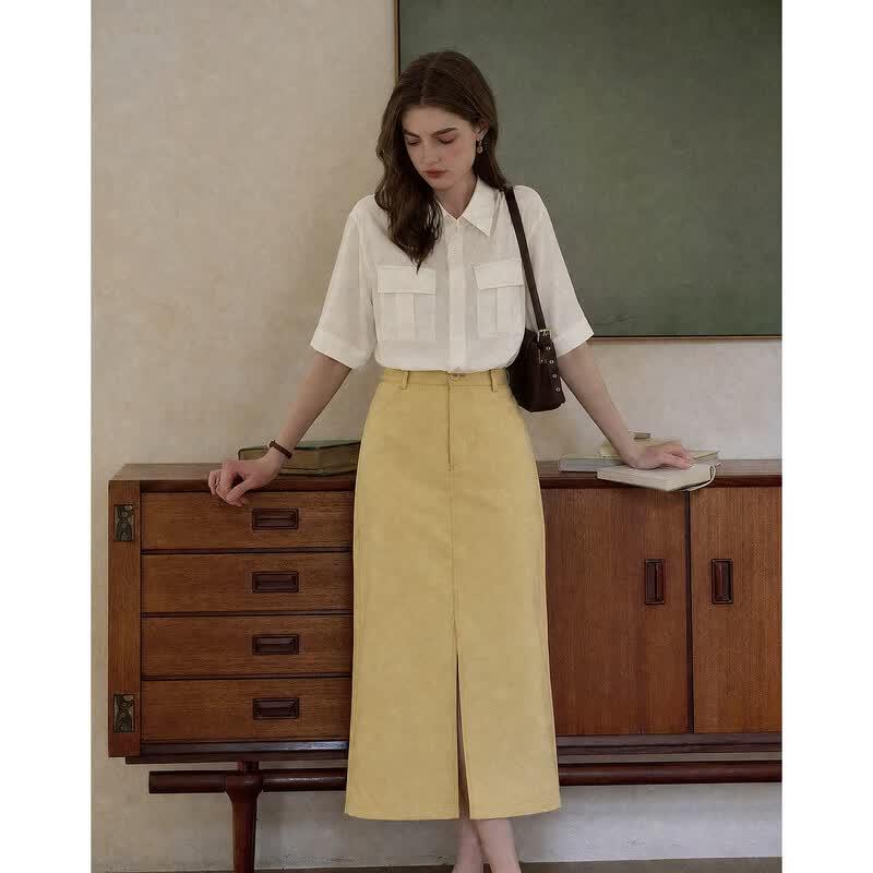 Demana Linen Blend Faux Two-Piece Slimming Dress M