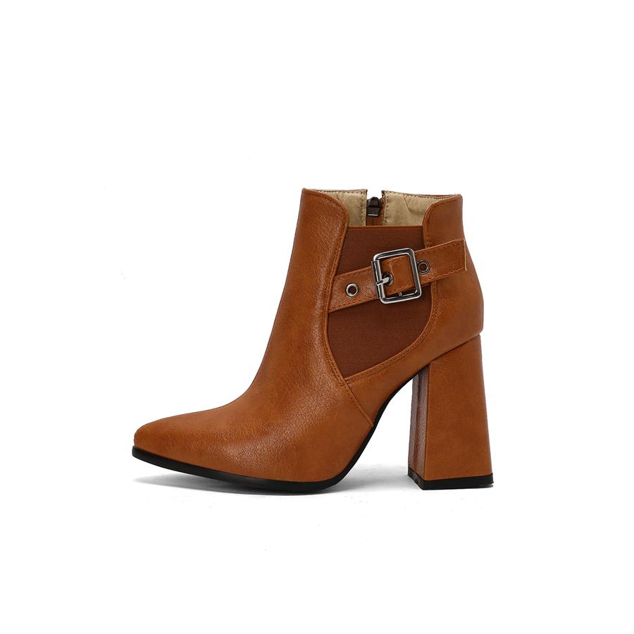 

НОВЫЕ осенне-зимние женские короткие ботильоны с острым носком на высоком каблуке Ботинки челси из искусственной кожи женские ботильоны в стиле ретро с пряжкой на ремне 8.5