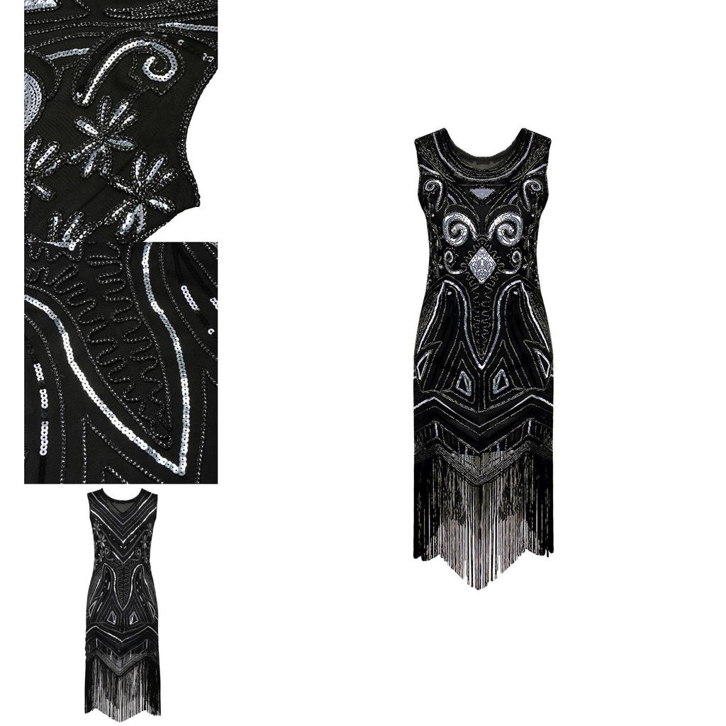 Exquisite Series Women's Vintage Sequined Fringed Sleeveless Skirt Beaded Tassel Dress For Fashion-forward Women