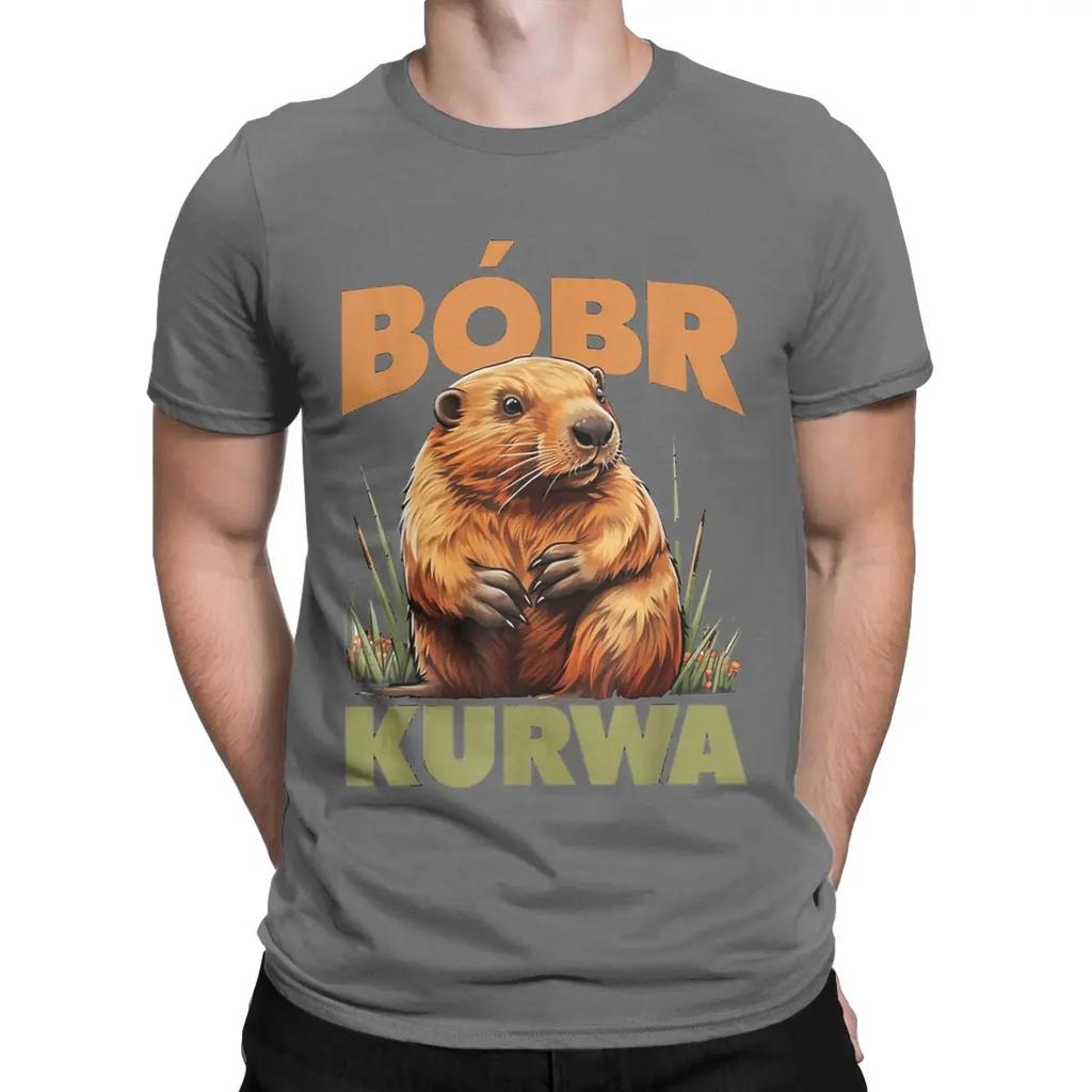 Kurwa Bober Beaver Bobr T-Shirts for Men Funny Vintage Cotton Tee Shirt Crewneck Short Sleeve T Shirts Gift Idea Clothes