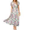 European and American Women's Clothing Summer New Short-sleeved Printed Chiffon Dress Waist Elegant Long Dress