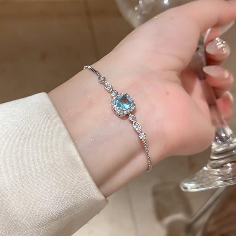 Minimalist Blue Cubic Zirconia Adjustable Bracelet For Women Gift Ideas