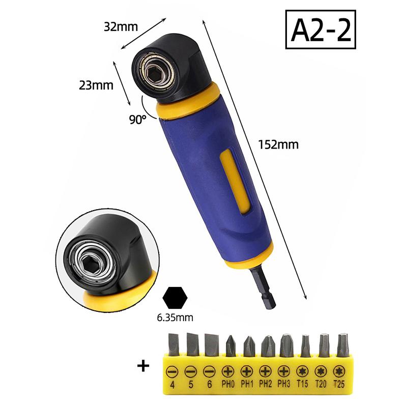 90 Angle Screwdriver Set Socket Holder Adapter Adjustable Bits Drill Bit Screw Driver Tool Hex Bit Socket Slotted Phillips Bits