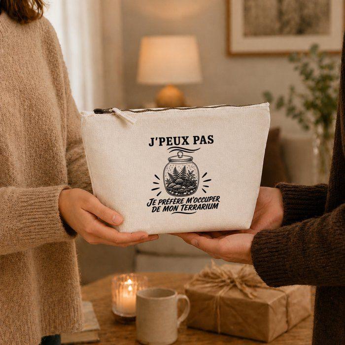 Trousse de toilette - PLANETEE - Collection « J'peux pas minimaliste » - Beige - 100% coton - Impression DTG