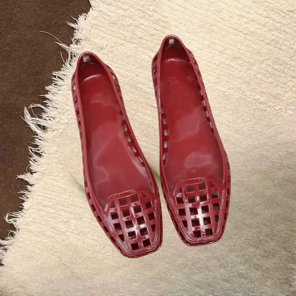 Korean-Style Low-Cut Crystal Flat Sandals & Slip-On Jelly Shoes with Square Toe