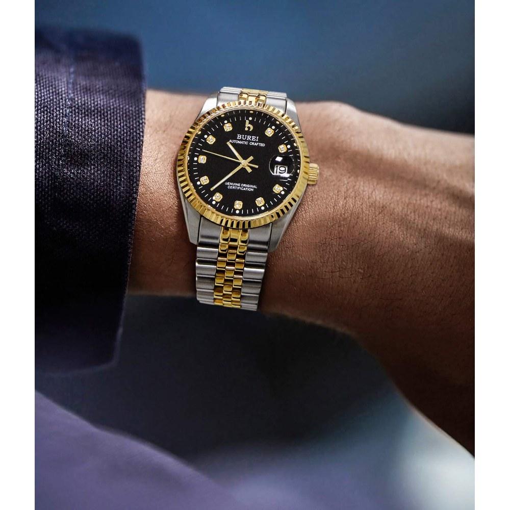 BUREI Men's Automatic Waterproof Analog Mechanical Watch Business Style Date Night Glow Gold Silver Black