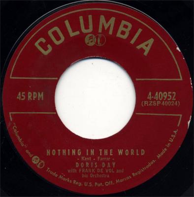 Disque 7 pouces DORIS DAY - Nothing In The World / Through The 440952 COLUMBIA 1956 US Pop Occasion