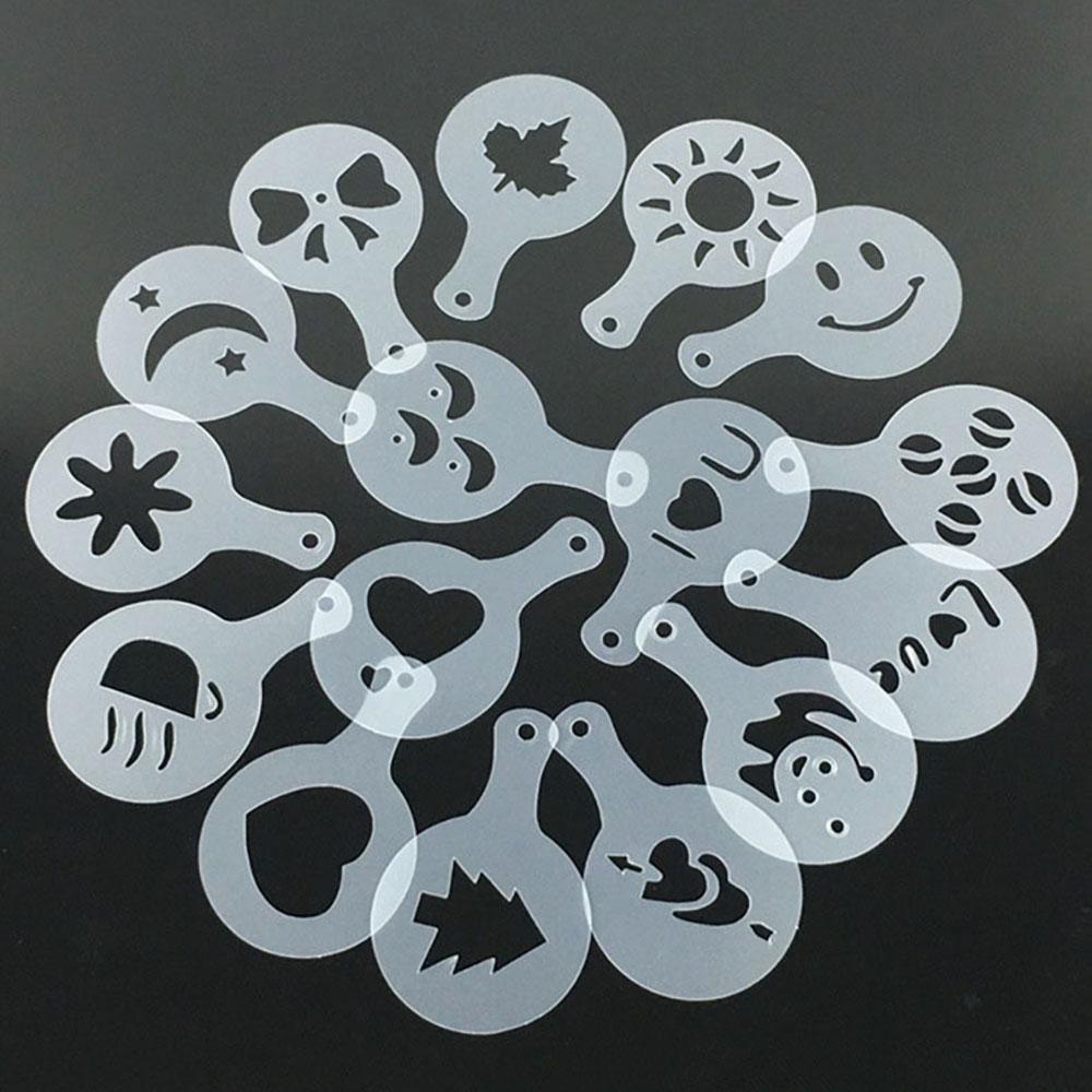 

Silicone world 16Pcs Cappuccino Mold Fancy Coffee Printing Model Foam Cake Stencils Powdered Sugar Cocoa Coffee Printing Tools