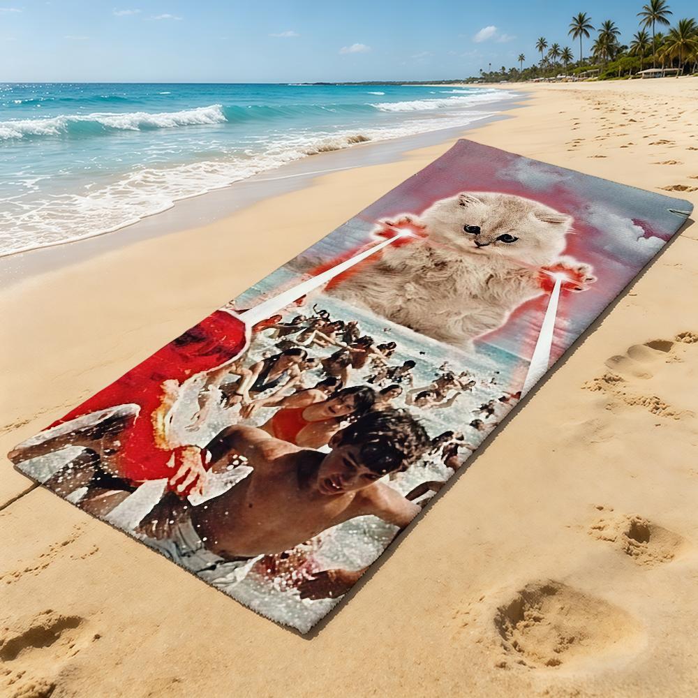 Laser Eyes Funny Cat Towel For Outdoor Camping Beach Towel Super Absorbent Quick-Drying Summer Towel