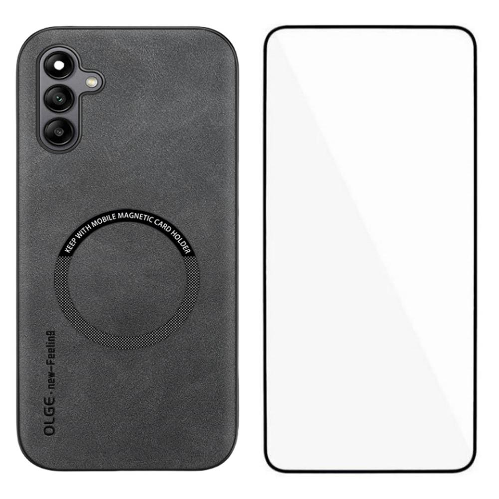 WANLONFENG YBP Series For Samsung Galaxy A05s 4G Magnetic Case with Tempered Glass Film PU Leather+TPU Phone Cover Large Cutout