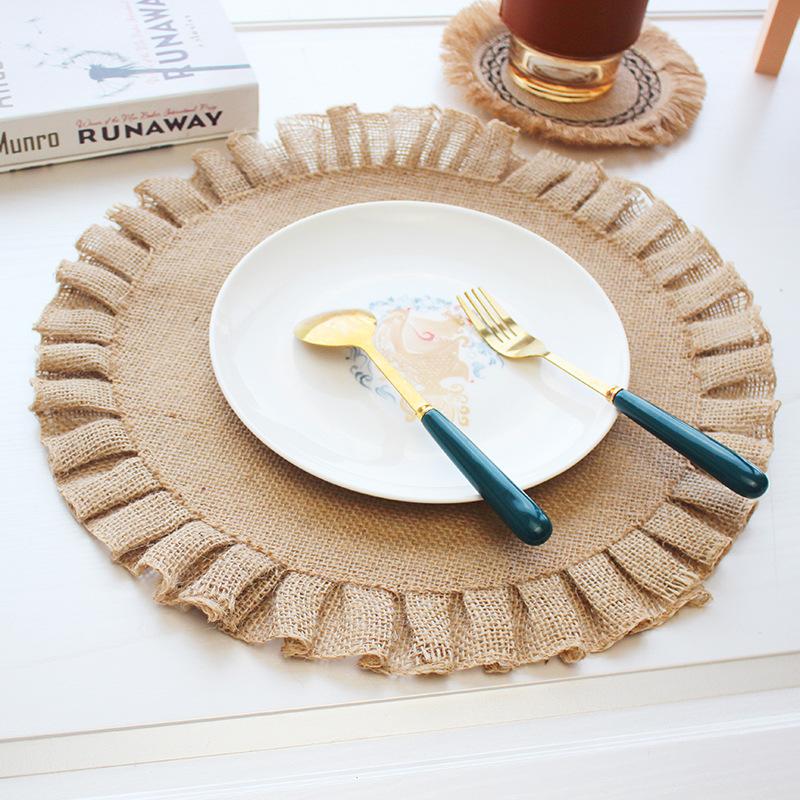 6/4pcs Jute Woven Placemat Nordic Style Dining Mat Environment Protection Jute Linen Insulation Home Dining Table Decoration Mat