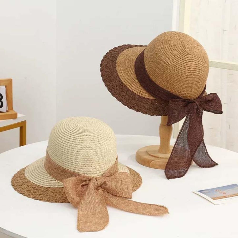 Foldable Straw Weaving Beach Hat Hollow Out Bucket Hat Big Brimmed Woven Cap  Travel