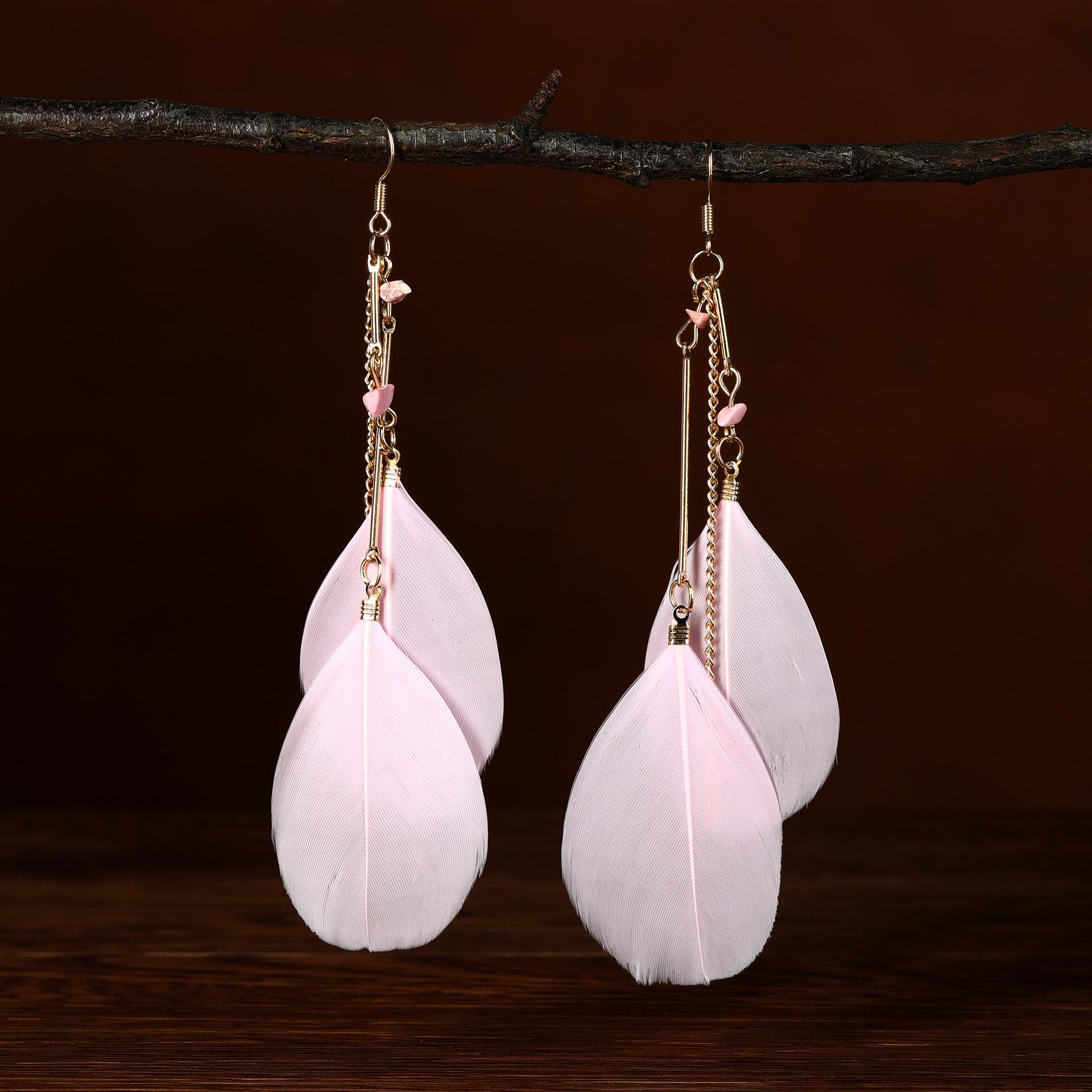 

Этнический стиль ретро длинные серьги перья драгоценный камень зеленая цепочка бохо фото путешествия серьги ювелирные изделия светло-розовый