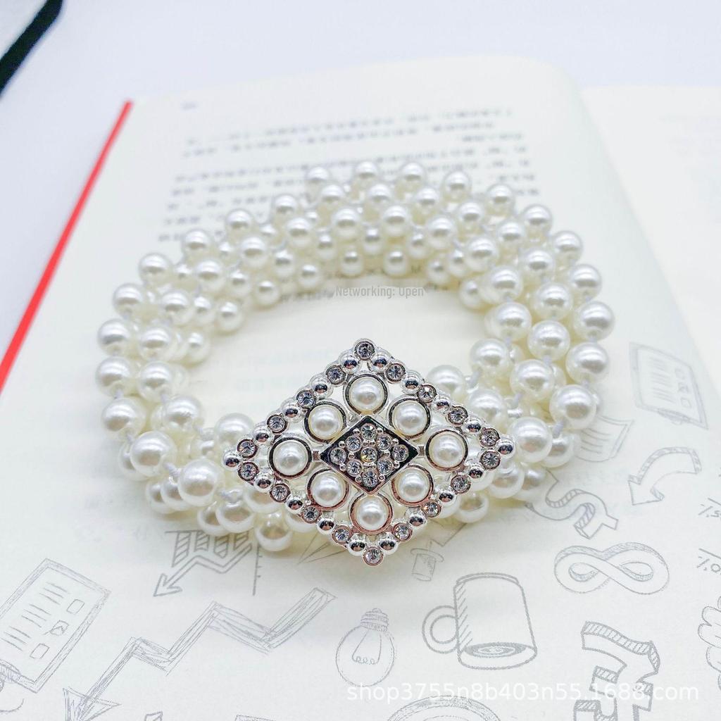 "Korean Style Rhinestone Pearl Waist Chain for Women – Fashionable, Sweet, Elastic Belt"