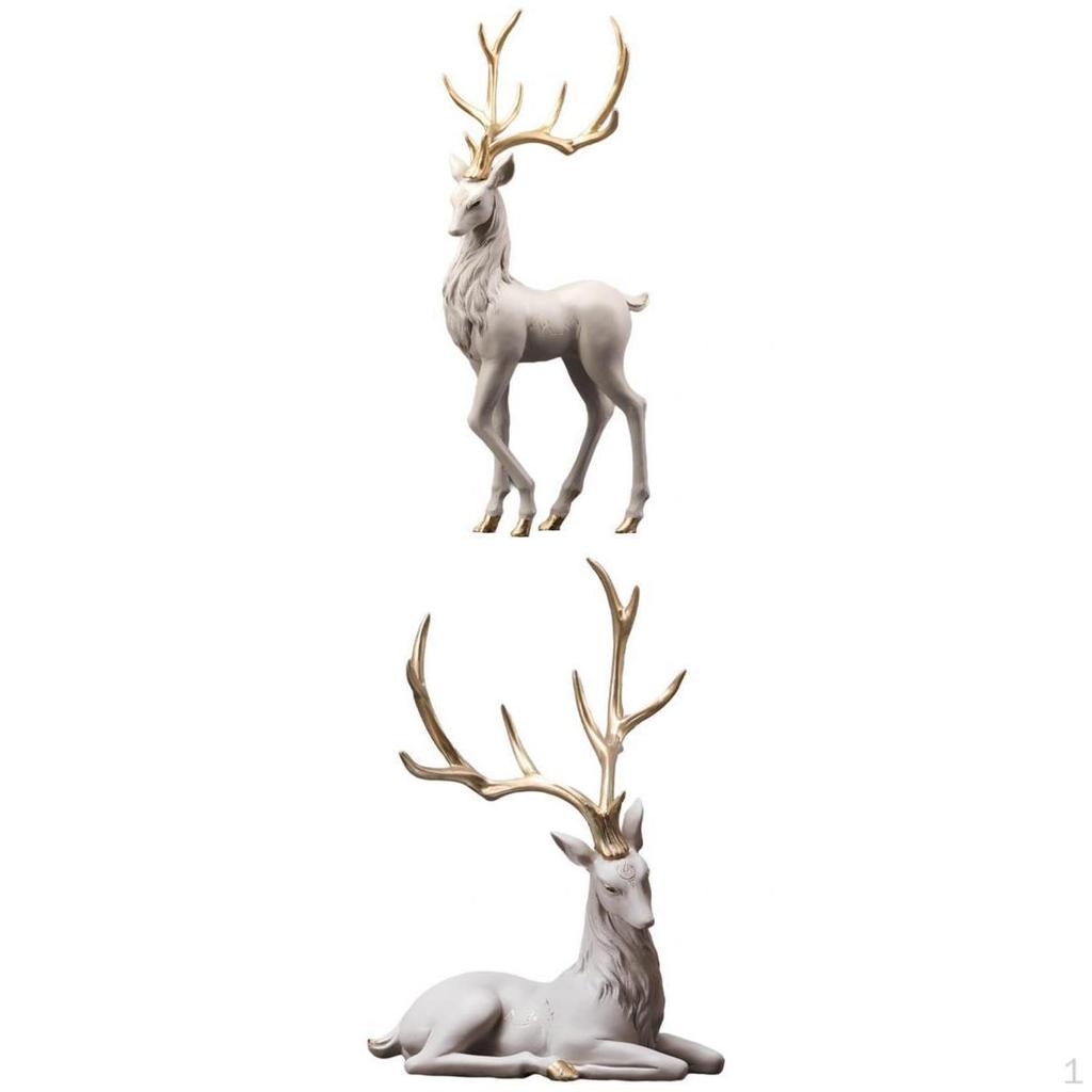 2x Creative Reindeer Figurine Deer Statue Sculpture Craft for Home Bedroom Living Room Desktop Shelf