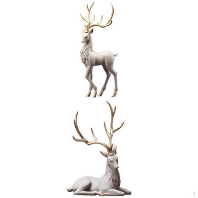 2x Kreative Rentierfigur Hirschstatue Skulptur Handwerk für Zuhause Schlafzimmer Wohnzimmer Schreibtischregal