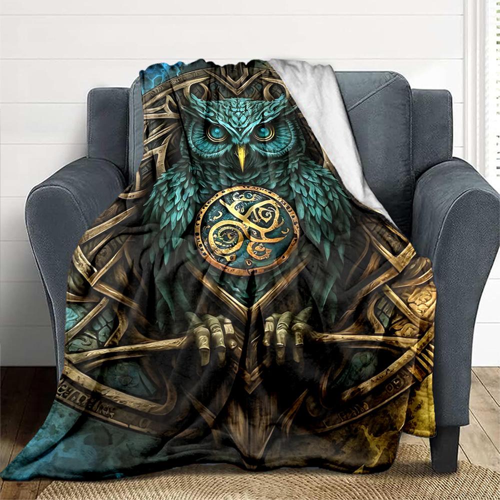 1pc Mystic Owl Print Blanket Lightweight Flannel Blanket Throw Blanket For Sofa, Bed, Travel, Camping yy2509026138 75x90cm