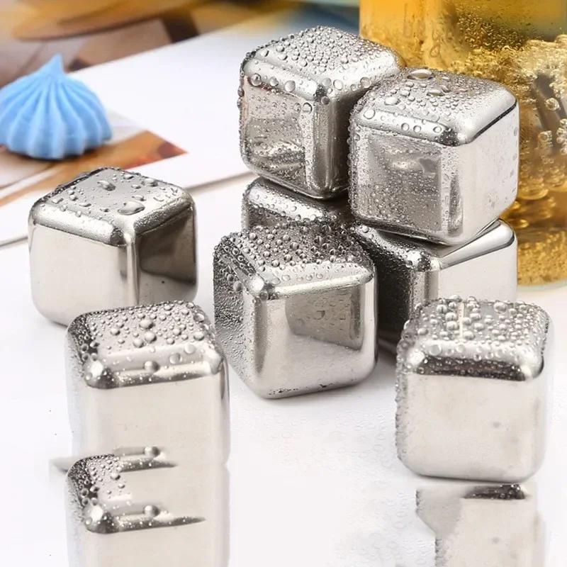 2/4/6/8/12Pcs Stainless Steel Ice Cubes Set Reusable Chilling Stones for Whiskey Wine Cooling Cube Chilling Rock Party Bar Tool