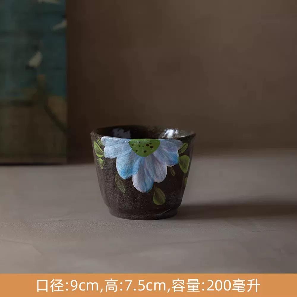 300ml Vintage Hand-Painted Ceramic Mug, Retro Floral Coffee Cup, Handmade Art Teacup for Home Office