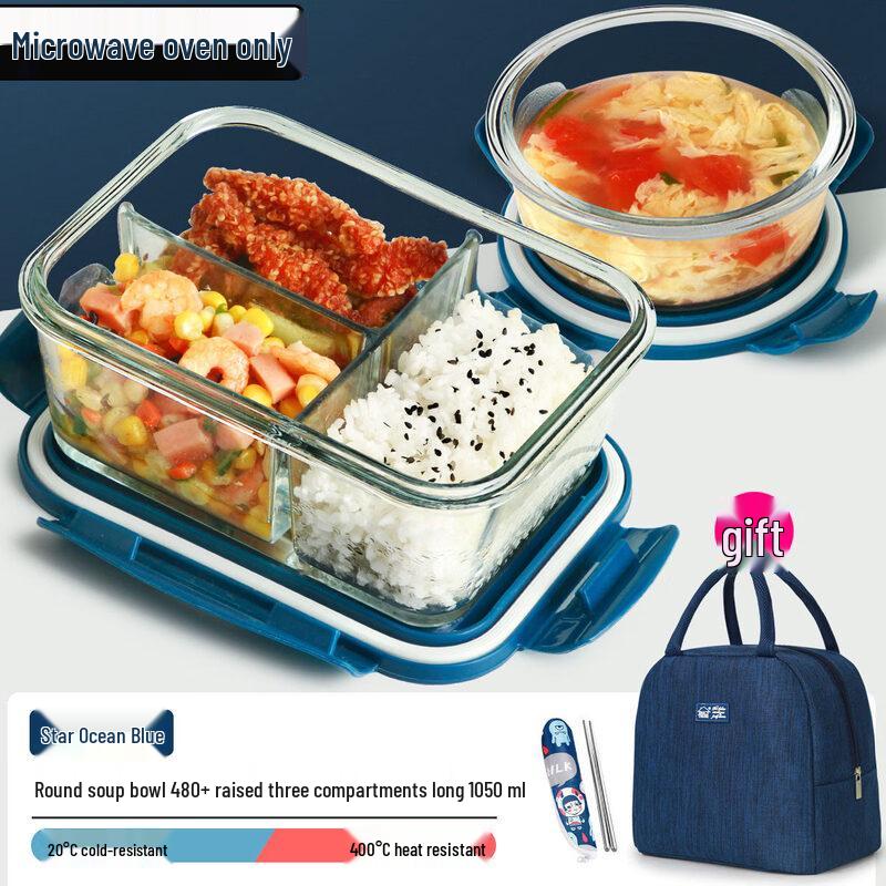 Qiwei Microwave Safe Divided Glass Lunch Box