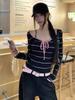 Women's Slim-Fit Color-Block Striped Lace-Up Long-Sleeve Top - Autumn Style, Figure-Flattering, Round Neck, Versatile Design