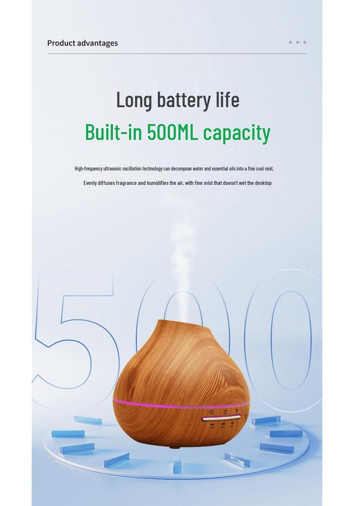 Light Wood Grain Aroma Diffuser - 500ml Automatic Spray, 7-Color Ultrasonic Humidifier