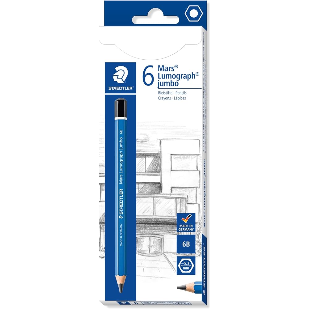 6 Staedtler Pencils, 6B, Marsurmograph, Jumbo Thick Shaft Writing Drawings, 100J-6B*6